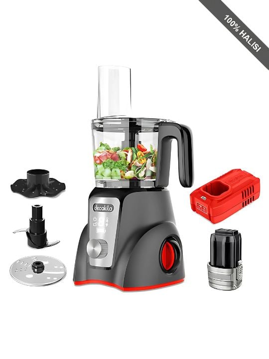Decakila LED Display 250W Chopping Slicing and Cutting 1.25L Cordless Food Processor, KEMG027B
